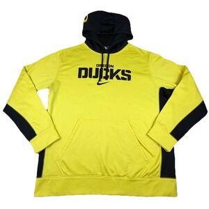 Mens Nike Therma Fit Oregon Ducks Yellow & Black Hoodie Drawstring Polyester XL